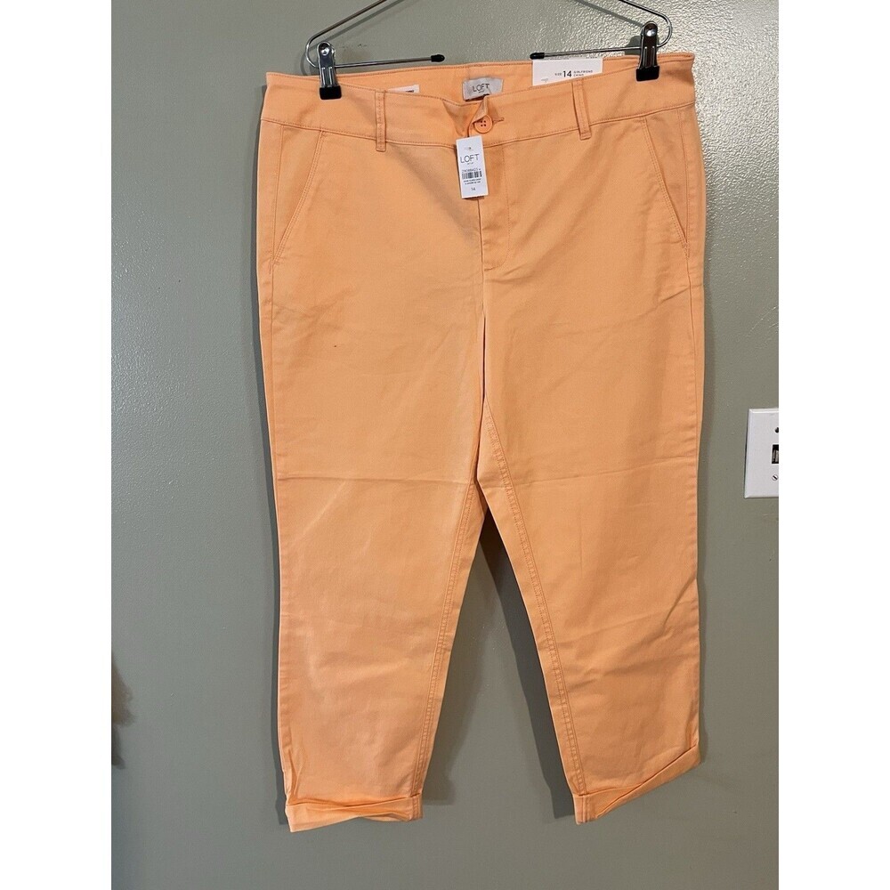 Loft Womens Orange Cotton Girlfriend Chino Crop Pants Size 14 NWT